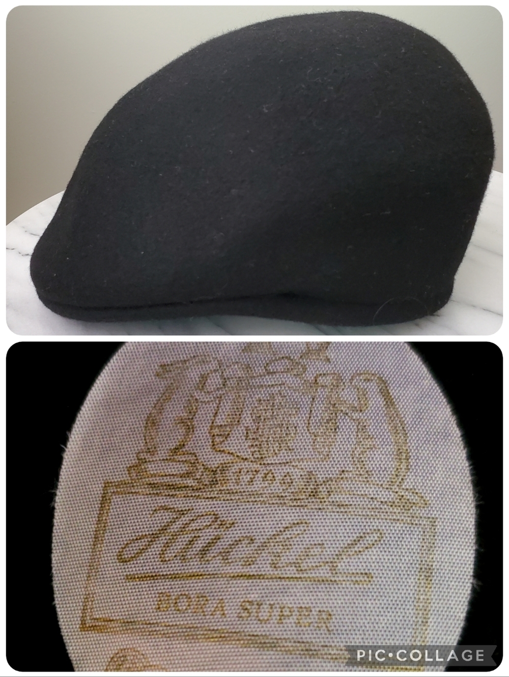 Vintage Huckel Bora Super Black Wool Felt Newsboy Cap